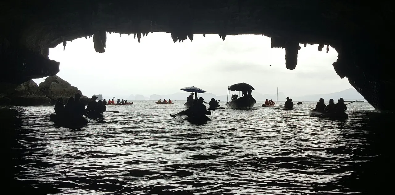 Hidden beach inside a collapsed limestone dome open to the sky