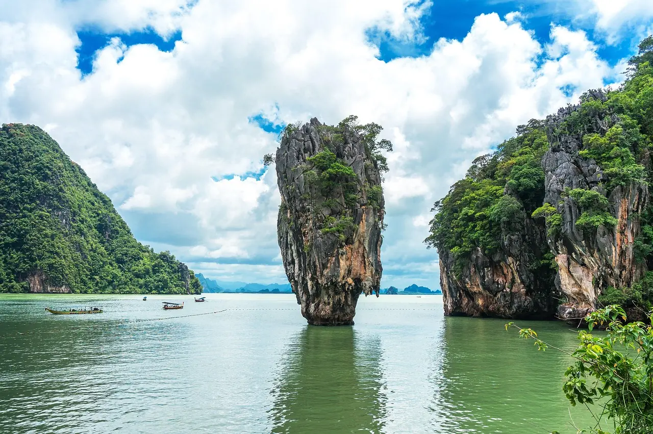 Limestone islands rising from the Andaman Sea