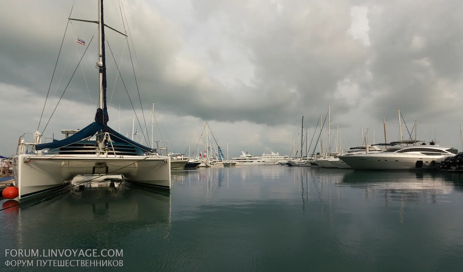 Yachts berthed at a marina on the northeast coast of Phuket at dusk