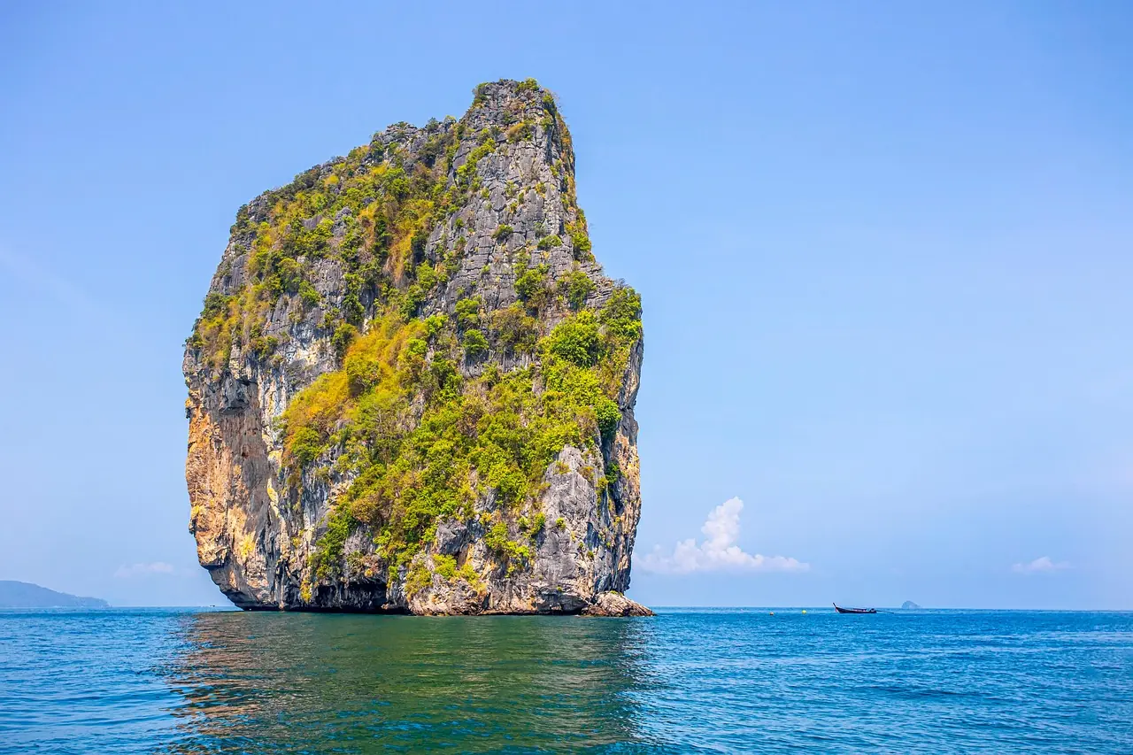 Empty anchorage between two uninhabited islands in clear water