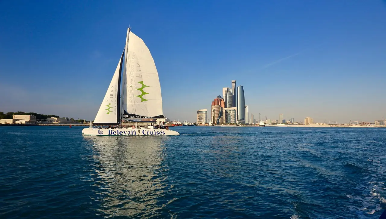 Luxury sailing catamaran under way with sails set